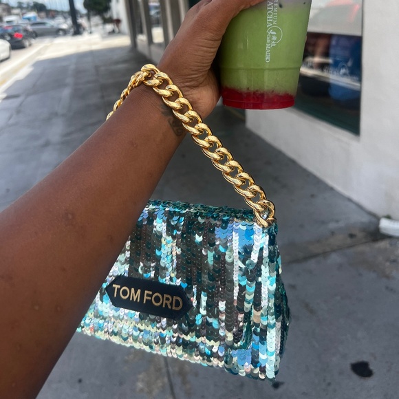 Tom Ford Sequin Evening Shoulder Bag with Gold Chain – Rare Statement Piece - Picture 1 of 8